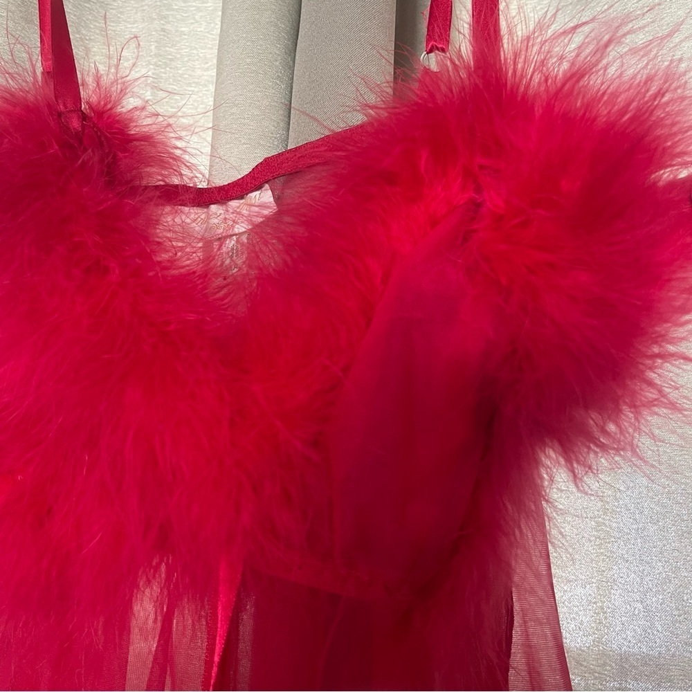Inner most vintage Red Sheer Valentines feather Babydoll lingerie size large - Picture 2 of 5